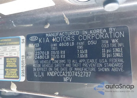 2013 Kia Sportage Ex from USA, damaged, VIN KNDPCCA21D7452737